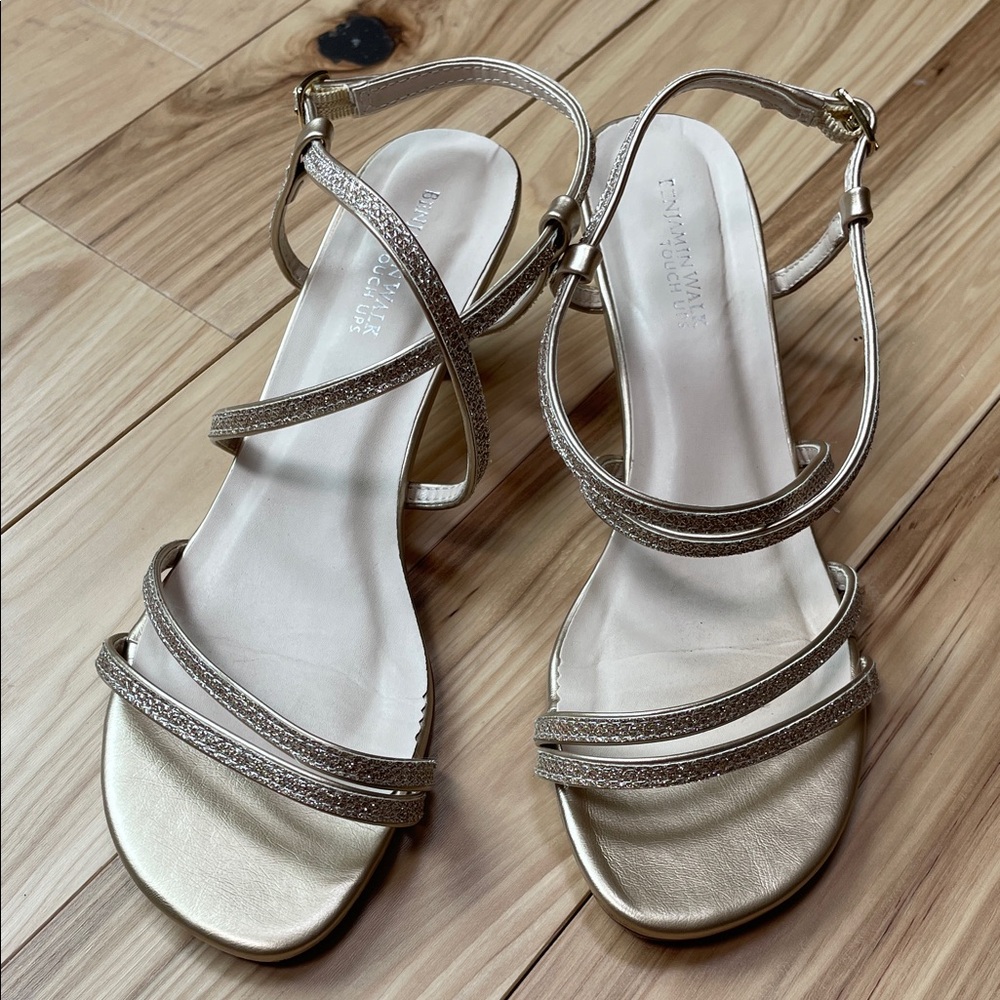 Gold Kitten Heel Strappy Sandals